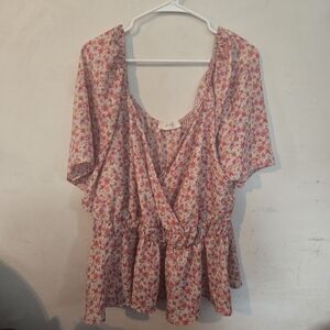 Floral Pink Women's Top 2X